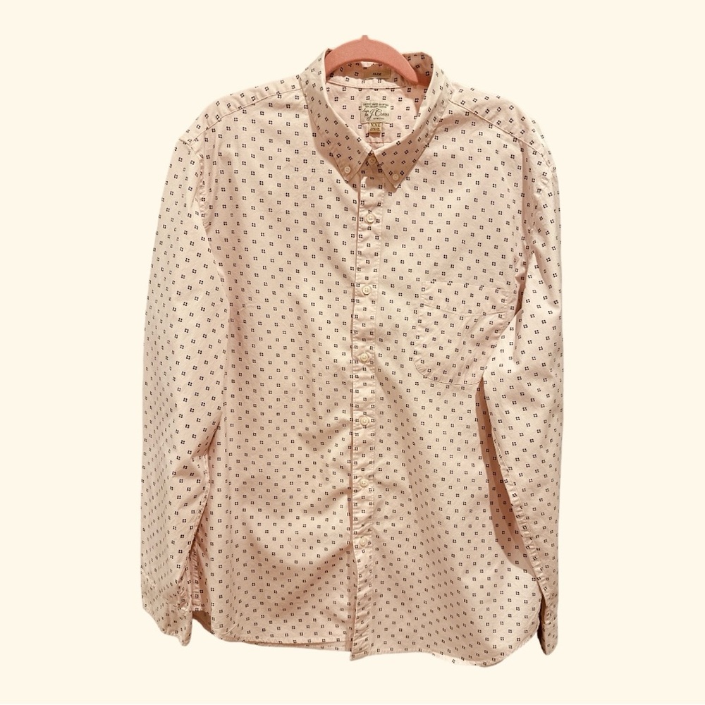 J. CREW Organic Cotton Slim Stretch Fit *Secret Wash* Shirt Pink Print Men XXL
